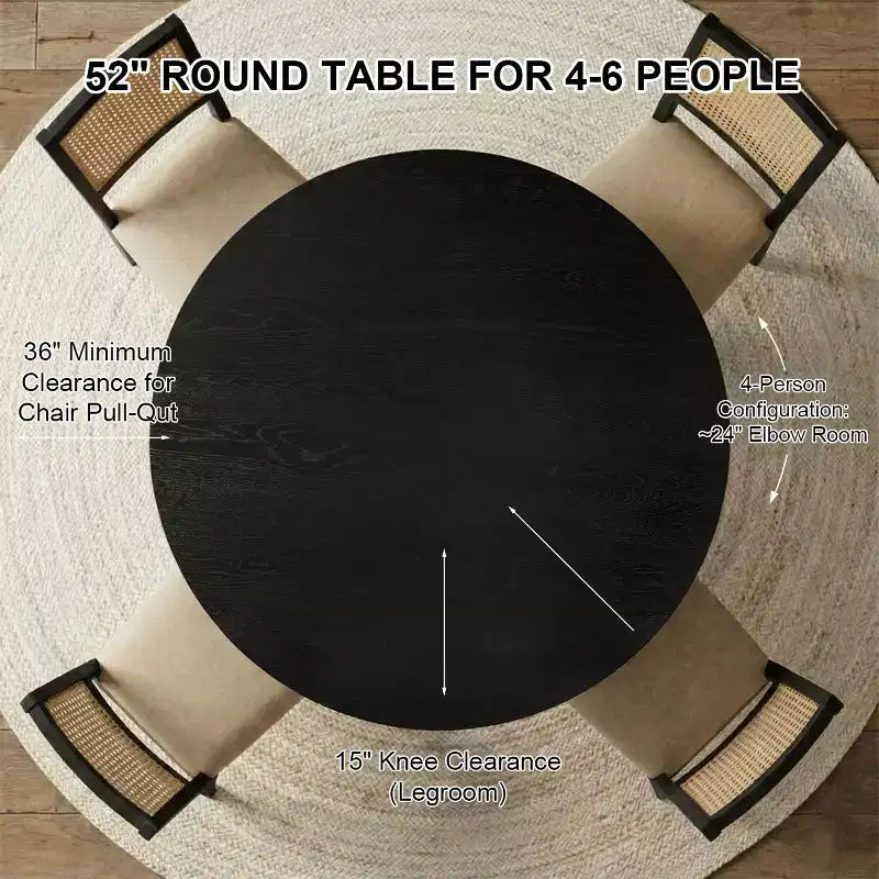 Ensemble de salle à manger rond 52 avec base sculpturale en forme de piédestal, chaises à dossier en cannage et sièges rembourrés de couleur neutre pour les maisons modernes-Panipeachy
