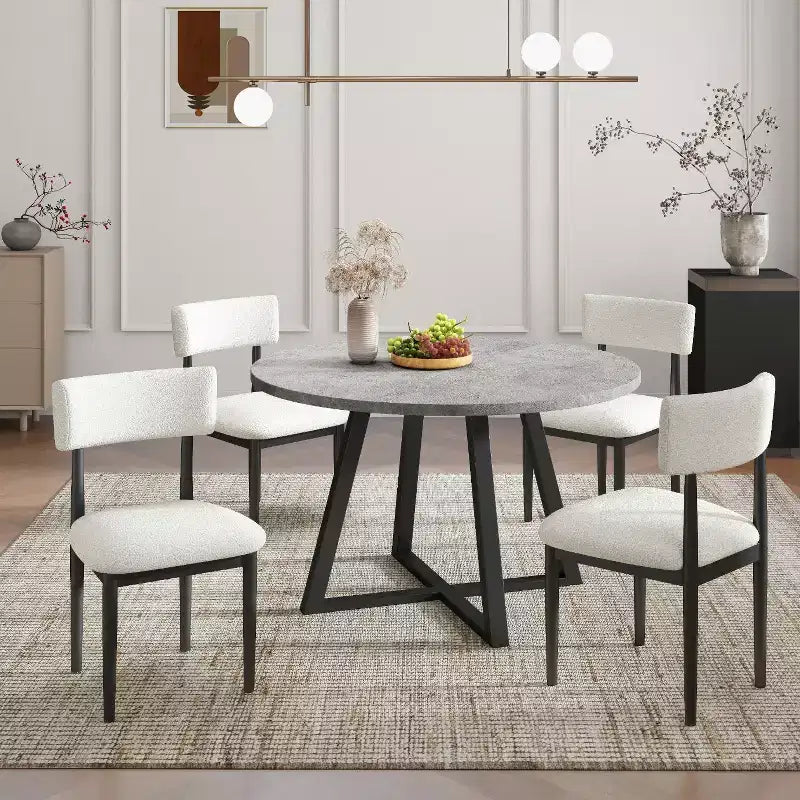 Ensemble de salle à manger 5 pièces Roundhill Furniture Edo, table ronde à tréteaux et 4 chaises rembourrées