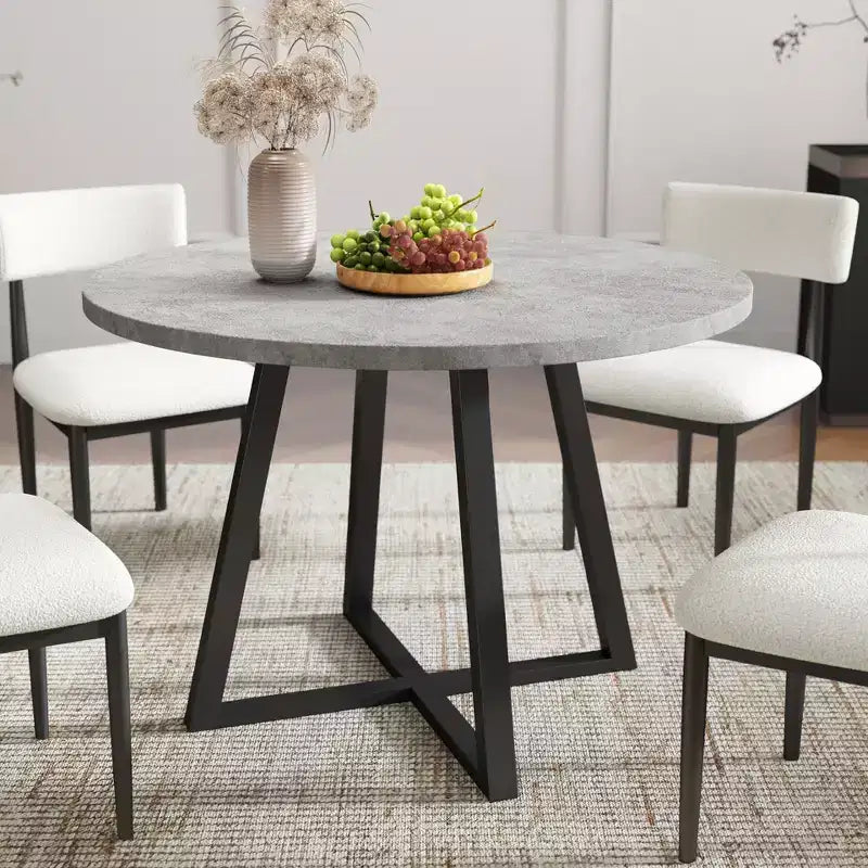 Ensemble de salle à manger 5 pièces Roundhill Furniture Edo, table ronde à tréteaux et 4 chaises rembourrées