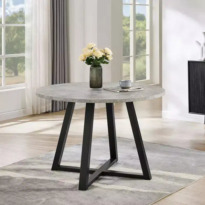 Ensemble de salle à manger 5 pièces Roundhill Furniture Edo, table ronde à tréteaux et 4 chaises rembourrées