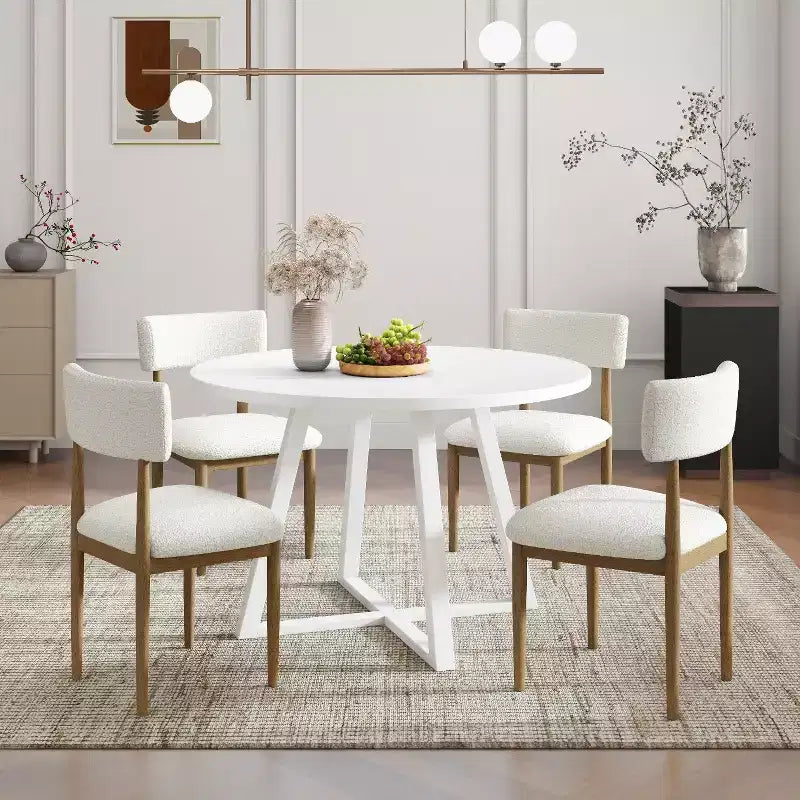 Ensemble de salle à manger 5 pièces Roundhill Furniture Edo, table ronde à tréteaux et 4 chaises rembourrées