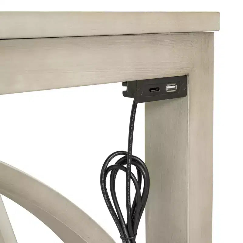 JVNOXK Ensemble table et 2 tabourets de bar style campagnard, ports USB intégrés et tabourets rembourrés, idéal pour les salles à manger, blanc