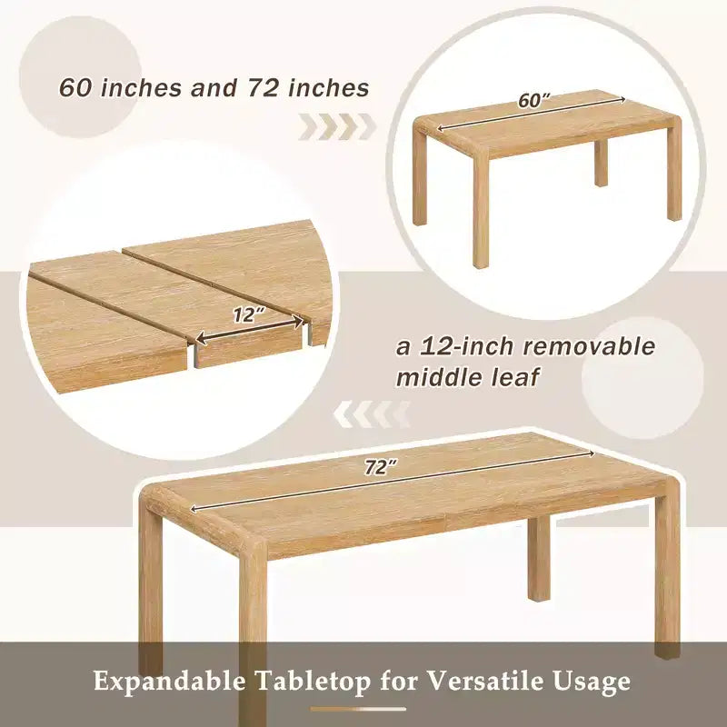 Ensemble de salle à manger vintage extensible pour 6 personnes avec 4 chaises rembourrées et un banc, table de cuisine rustique brossée à la main avec design incurvé
