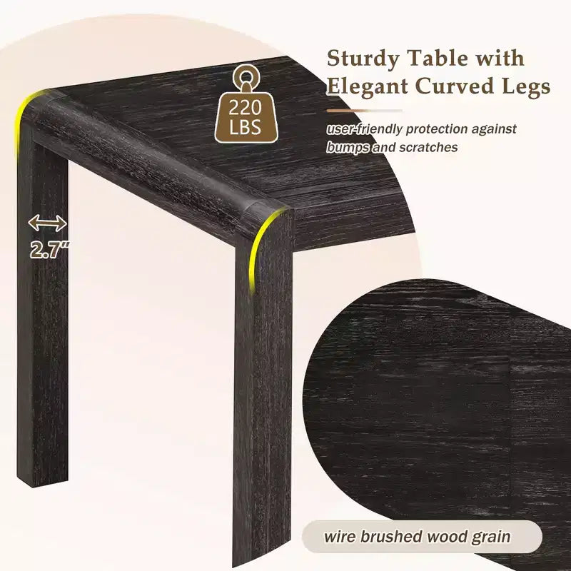 Ensemble de salle à manger vintage extensible pour 6 personnes avec 4 chaises rembourrées et un banc, table de cuisine rustique brossée à la main avec design incurvé