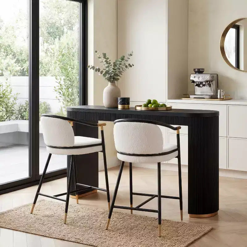 Christopher Knight Home Kun, ensemble de 3 tabourets de comptoir contemporains revêtus de bouclette avec table longue cannelée