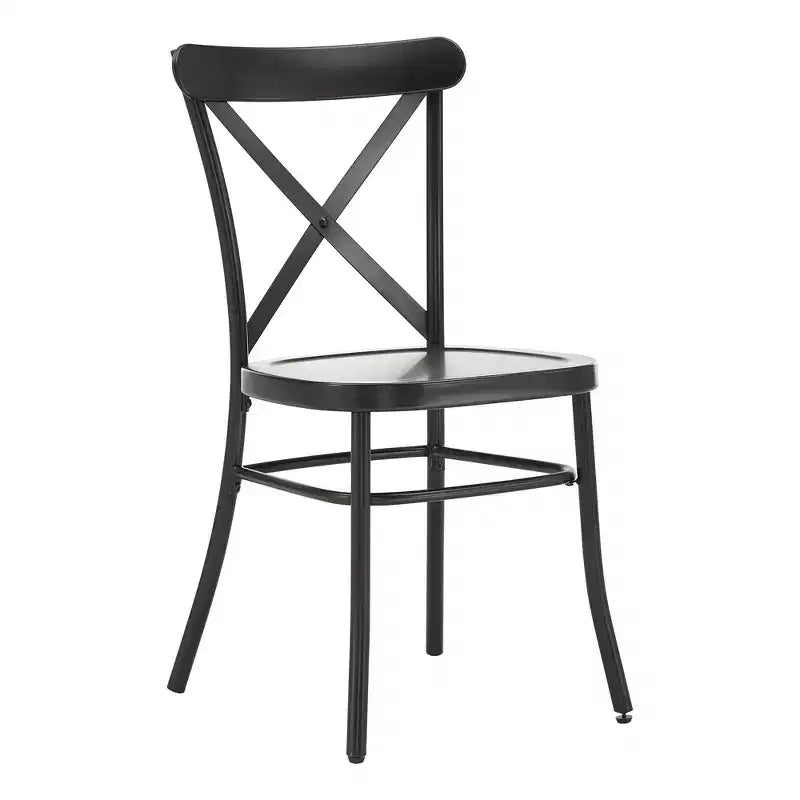 Table de salle à manger ronde Jolana avec plateau en chêne et pieds noirs et ensemble de chaises en métal à dossier en X - iNSPIRE Q