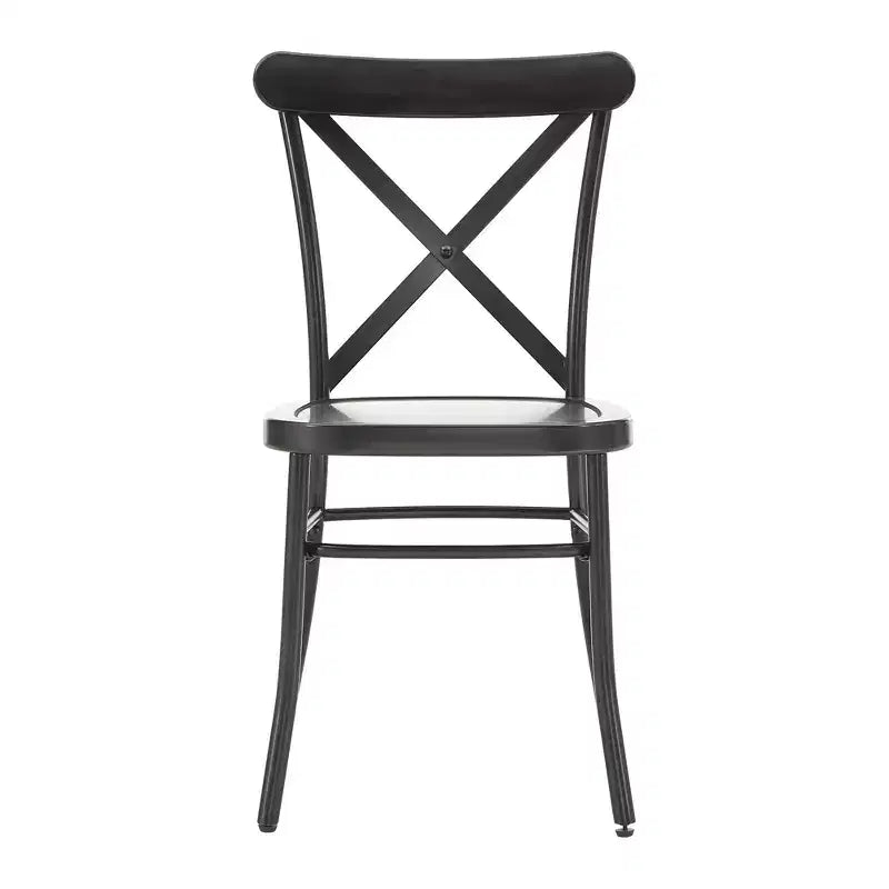 Table de salle à manger ronde Jolana avec plateau en chêne et pieds noirs et ensemble de chaises en métal à dossier en X - iNSPIRE Q