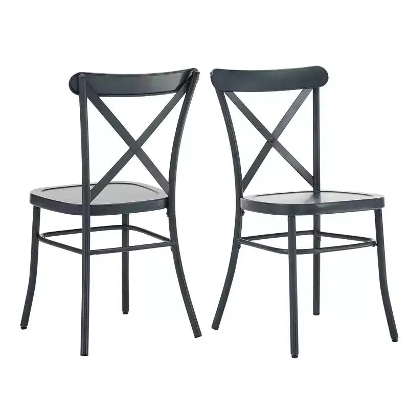Table de salle à manger ronde Jolana avec plateau en chêne et pieds noirs et ensemble de chaises en métal à dossier en X - iNSPIRE Q