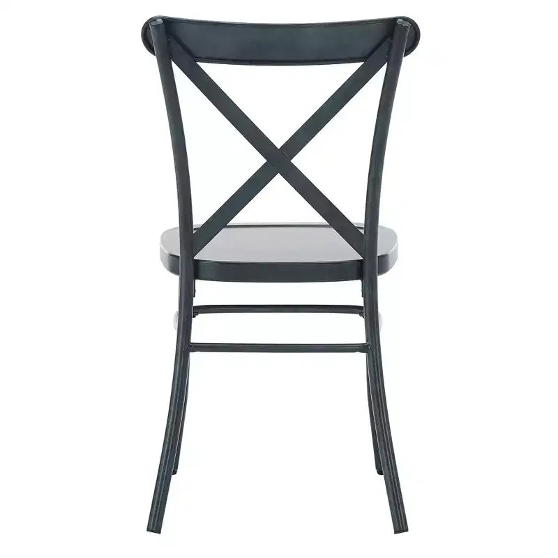 Table de salle à manger ronde Jolana avec plateau en chêne et pieds noirs et ensemble de chaises en métal à dossier en X - iNSPIRE Q