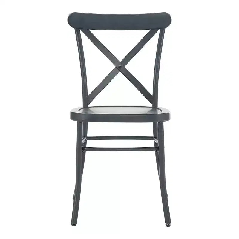 Table de salle à manger ronde Jolana avec plateau en chêne et pieds noirs et ensemble de chaises en métal à dossier en X - iNSPIRE Q