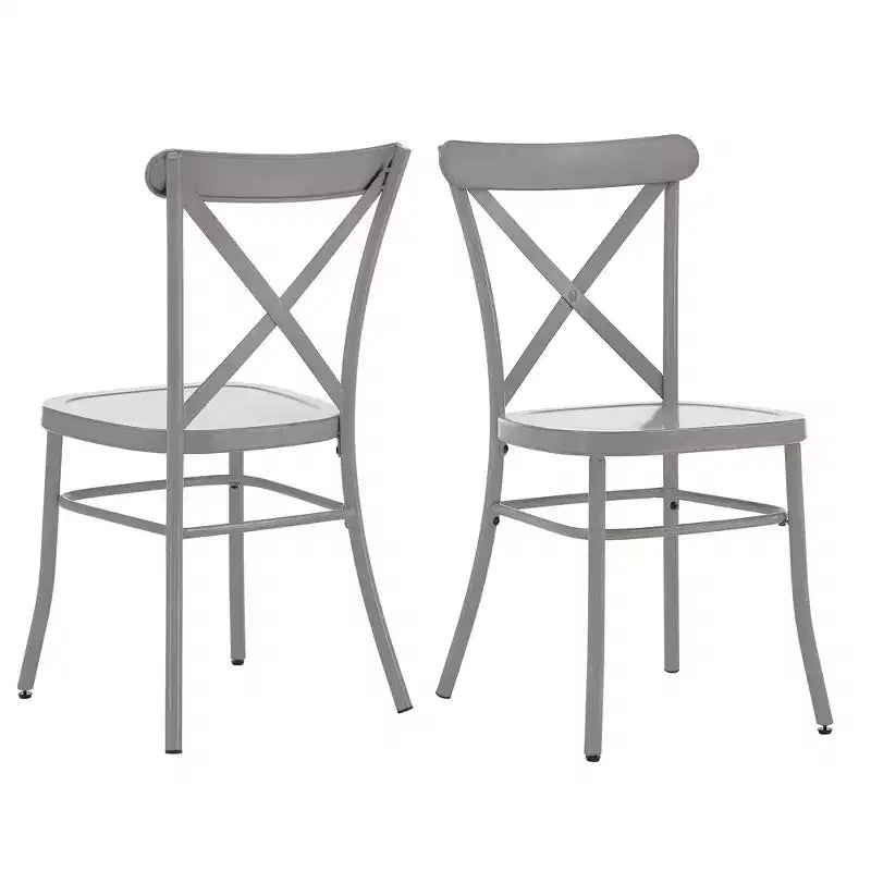 Table de salle à manger ronde Jolana avec plateau en chêne et pieds noirs et ensemble de chaises en métal à dossier en X - iNSPIRE Q
