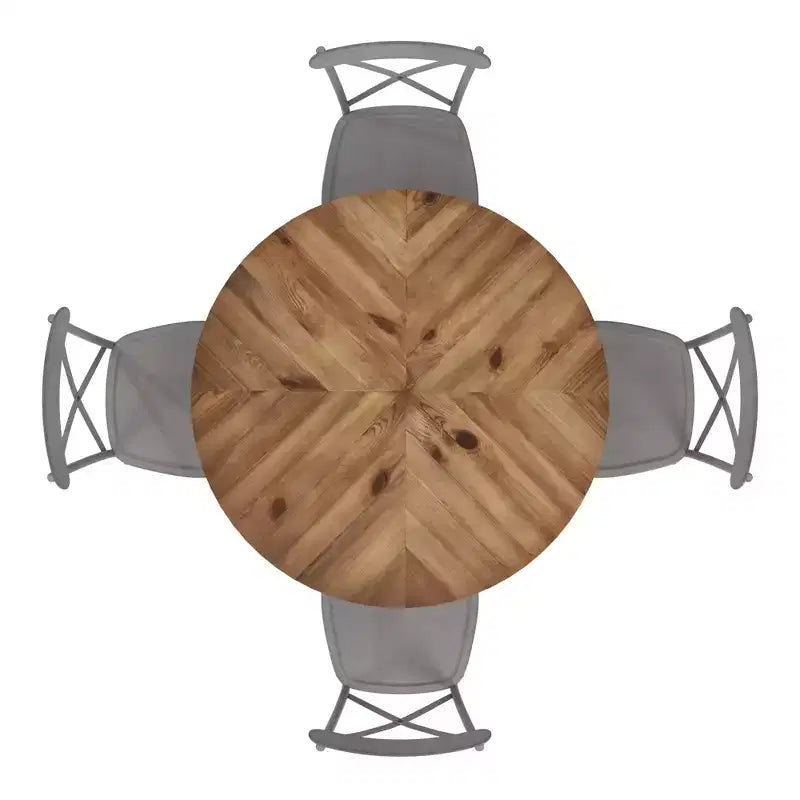 Table de salle à manger ronde Jolana avec plateau en chêne et pieds noirs et ensemble de chaises en métal à dossier en X - iNSPIRE Q