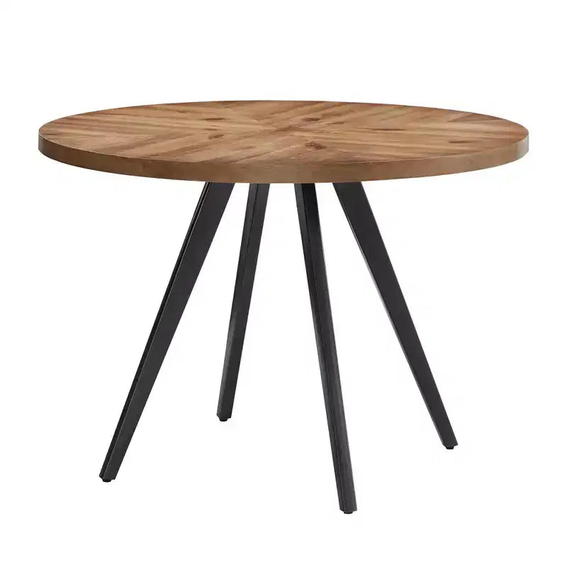 Table de salle à manger ronde Jolana avec plateau en chêne et pieds noirs et ensemble de chaises en métal à dossier en X - iNSPIRE Q