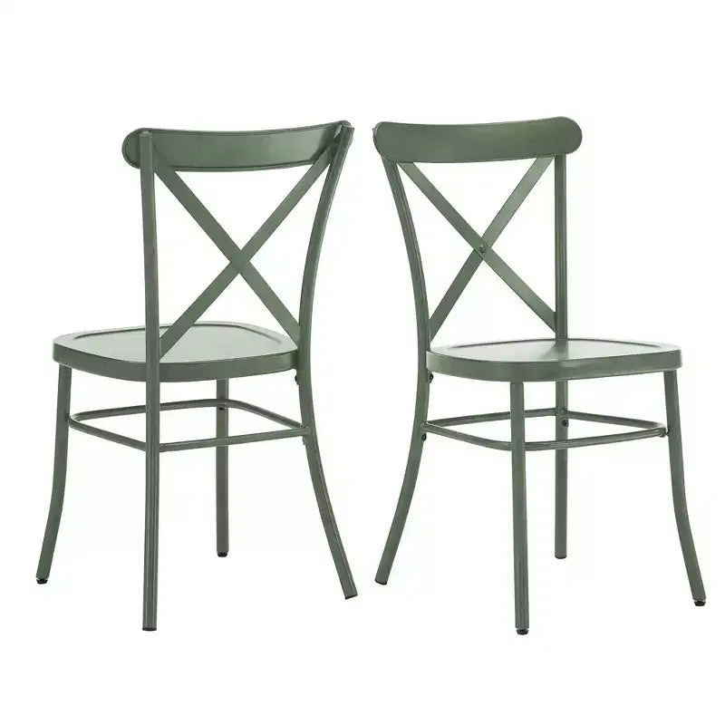Table de salle à manger ronde Jolana avec plateau en chêne et pieds noirs et ensemble de chaises en métal à dossier en X - iNSPIRE Q