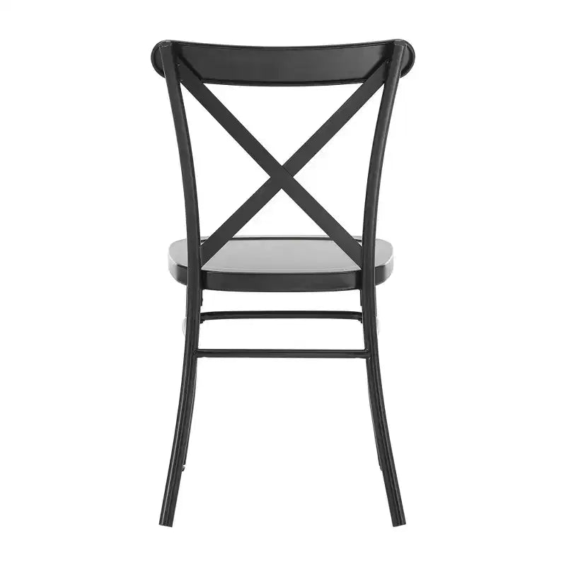 Table de salle à manger ronde Jolana avec plateau en chêne et pieds noirs et ensemble de chaises en métal à dossier en X - iNSPIRE Q