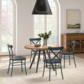 Table de salle à manger ronde Jolana avec plateau en chêne et pieds noirs et ensemble de chaises en métal à dossier en X - iNSPIRE Q