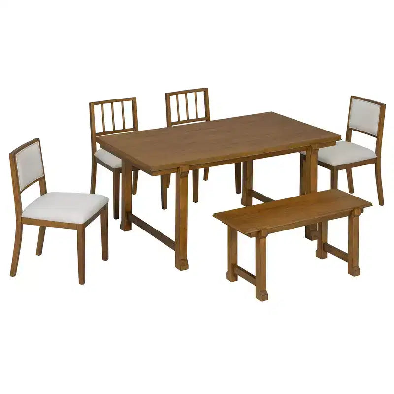 ModernLuxe Ensemble de Salle à Manger 6 Pièces, Ensemble Table et Chaises pour 6 Personnes, avec Chaises de Salle à Manger Rembourrées Ergonomiques et Banc