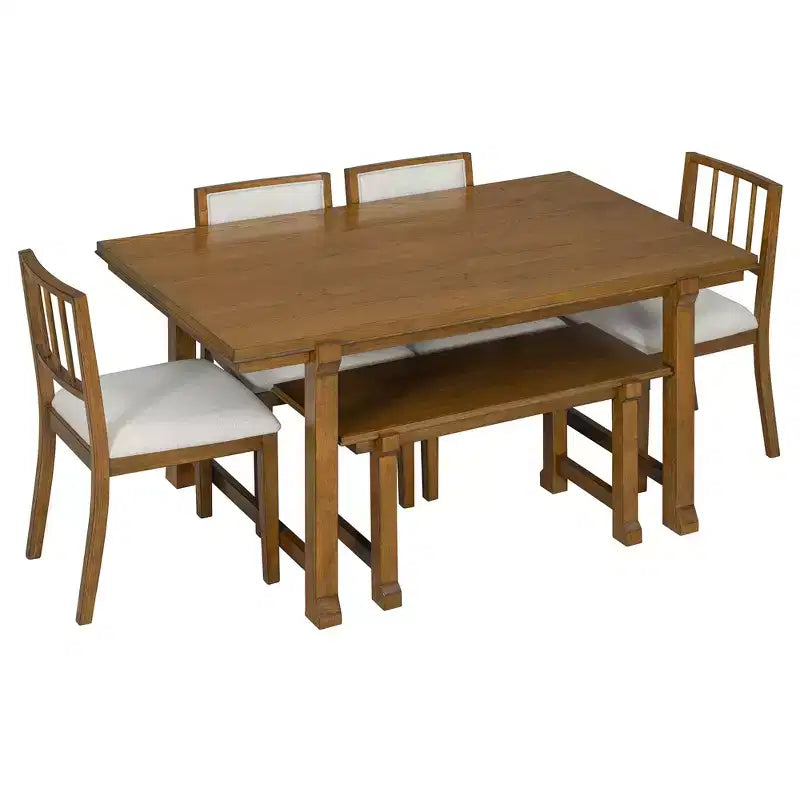 ModernLuxe Ensemble de Salle à Manger 6 Pièces, Ensemble Table et Chaises pour 6 Personnes, avec Chaises de Salle à Manger Rembourrées Ergonomiques et Banc