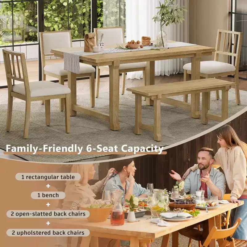 ModernLuxe Ensemble de Salle à Manger 6 Pièces, Ensemble Table et Chaises pour 6 Personnes, avec Chaises de Salle à Manger Rembourrées Ergonomiques et Banc