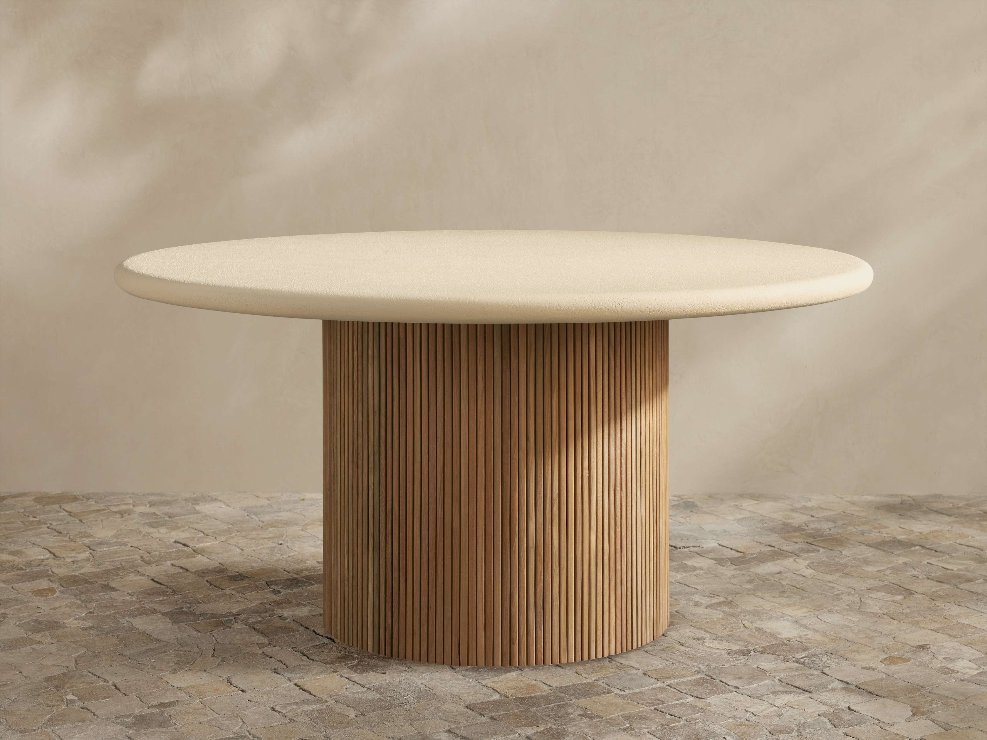 Table à manger ronde d'extérieur en pierre calcaire
