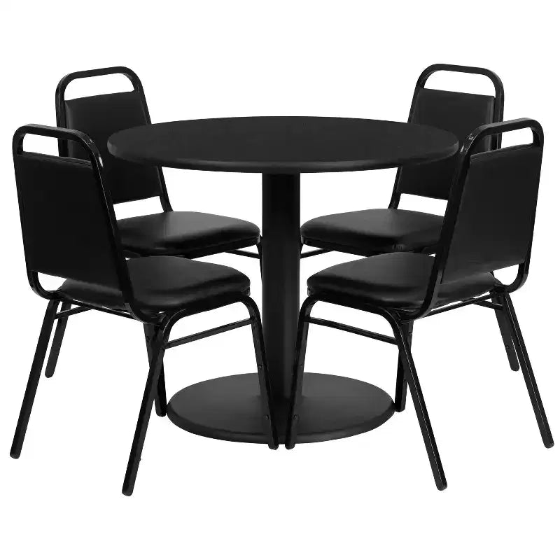 Ensemble table ronde en stratifié 36 po Emma et Oliver avec 4 chaises de banquet trapézoïdales