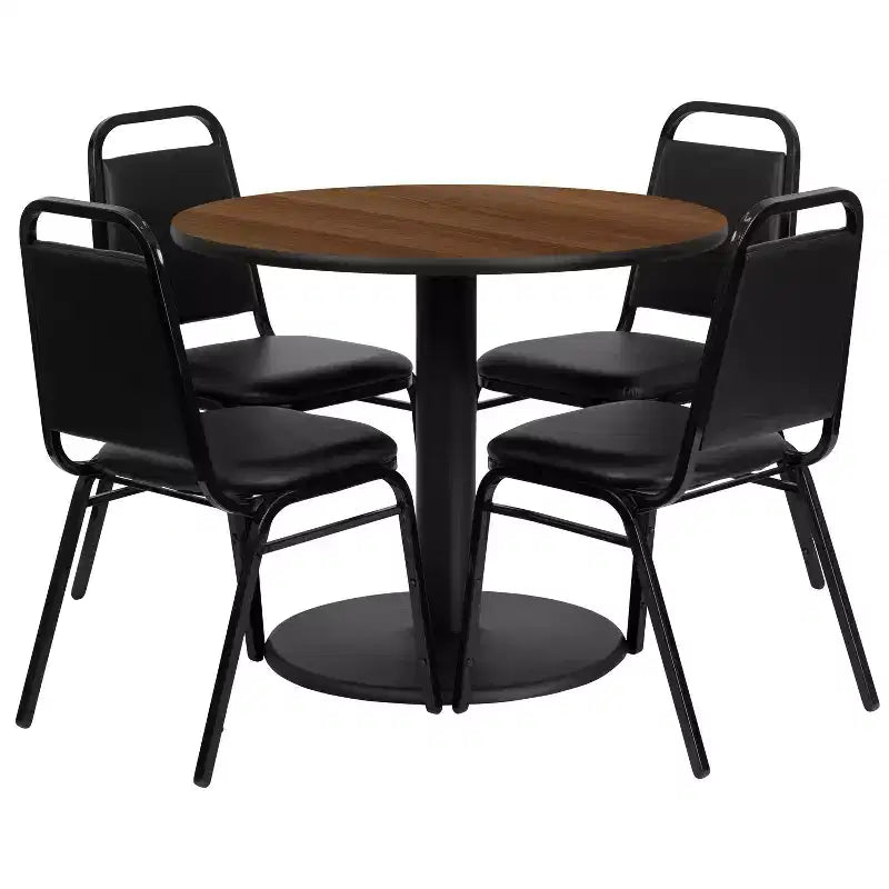 Ensemble table ronde en stratifié 36 po Emma et Oliver avec 4 chaises de banquet trapézoïdales