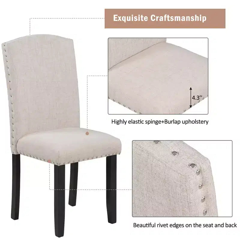 Ensemble de salle à manger 6 places ModernLuxe, table rectangulaire avec pieds en V, 4 chaises rembourrées et banc, blanc