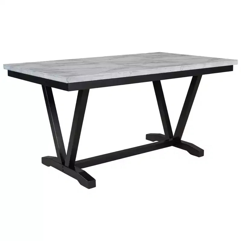 Ensemble de salle à manger 6 places ModernLuxe, table rectangulaire avec pieds en V, 4 chaises rembourrées et banc, blanc