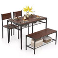 Costway Dining Table Set for 4 Rectangular Table with 2 Chairs, 1 Bench, Storage Racks Rustic Brown/Gray/Brown